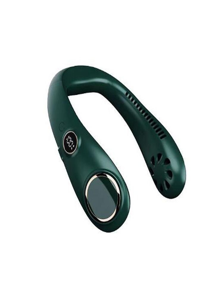 Loquat Portable Neck Fan Free-to-Leafless 3000 mAH Battery Power Supply can Wearable Personal Fans Leaves Charging Headset Design USB Stagnation 3 gear Speed-Dark Green Color - Image 1