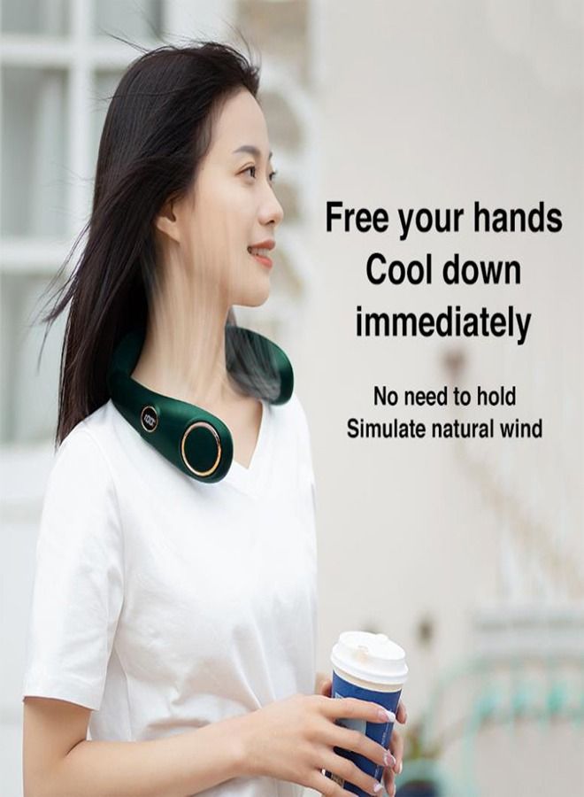 Loquat Portable Neck Fan Free-to-Leafless 3000 mAH Battery Power Supply can Wearable Personal Fans Leaves Charging Headset Design USB Stagnation 3 gear Speed-Dark Green Color - Image 3