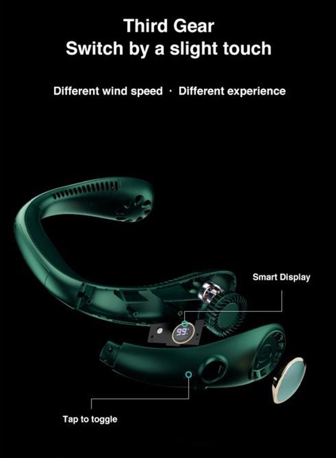 Loquat Portable Neck Fan Free-to-Leafless 3000 mAH Battery Power Supply can Wearable Personal Fans Leaves Charging Headset Design USB Stagnation 3 gear Speed-Dark Green Color - Image 2