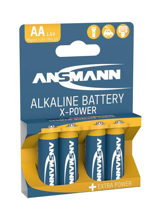 ANSMANN - بطارية قلوية Lr6 X-Power 1.5 فولت Mignon AA عالية الأداء لكاميرات التحكم ومصباح يدوي 5015663 مدة صلاحية 5 سنوات (عبوة من 4 قطع) مدة صلاحية 7 سنوات - Image 1