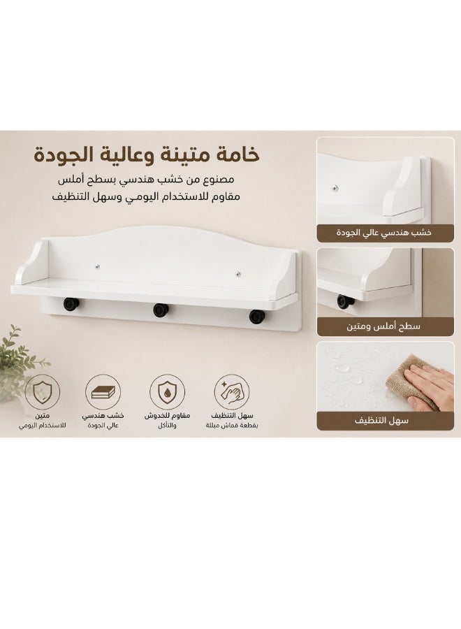 سولجول رف حائط خشبي مع 3 علاقات تعليق – رف تخزين جداري باللون الأبيض لتنظيم الكتب والديكورات والنباتات الصغيرة والملابس والحقائب والإكسسوارات – منظم متعدد الاستخدامات لغرفة النوم والمدخل وغرفة الأطفال والمكتب – تصميم عصري موفر للمساحة – الأبعاد 60 × 17 × 19 سم - Image 4