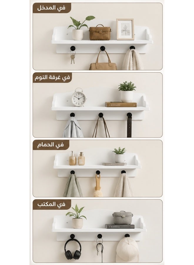 سولجول رف حائط خشبي مع 3 علاقات تعليق – رف تخزين جداري باللون الأبيض لتنظيم الكتب والديكورات والنباتات الصغيرة والملابس والحقائب والإكسسوارات – منظم متعدد الاستخدامات لغرفة النوم والمدخل وغرفة الأطفال والمكتب – تصميم عصري موفر للمساحة – الأبعاد 60 × 17 × 19 سم - Image 3