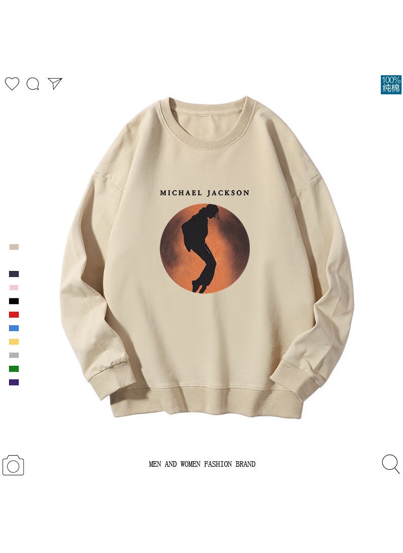 Generic - Michael Jackson Round Neck Printing Sweatshirt White Universe Love And Peace Streetwear Hoodies Sweatshirts Clothes Apricot - Image 1