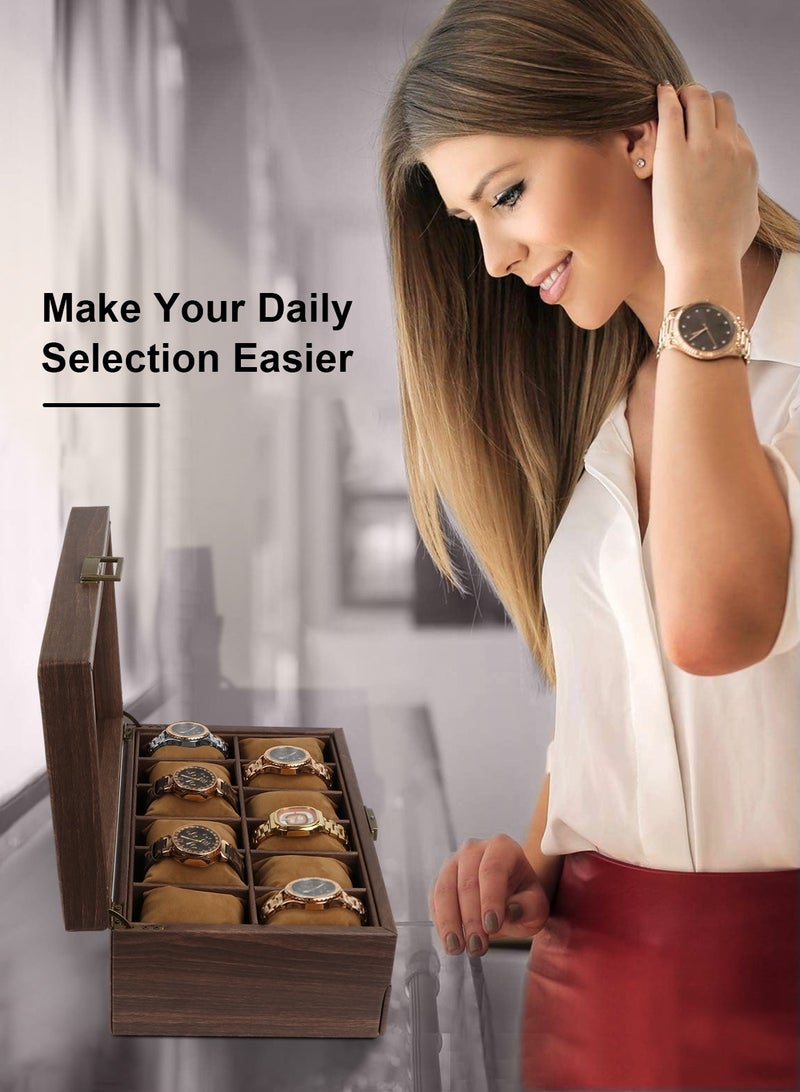 HomarKet Watch Box Organizer for Men, 12 Slot Watch Display Case with Drawer, Mens Watch Box Watch Case Holder, 12 Watch Box Double-layer Jewelry and Watch Storage Case with Glass Lid -Brown - Image 2