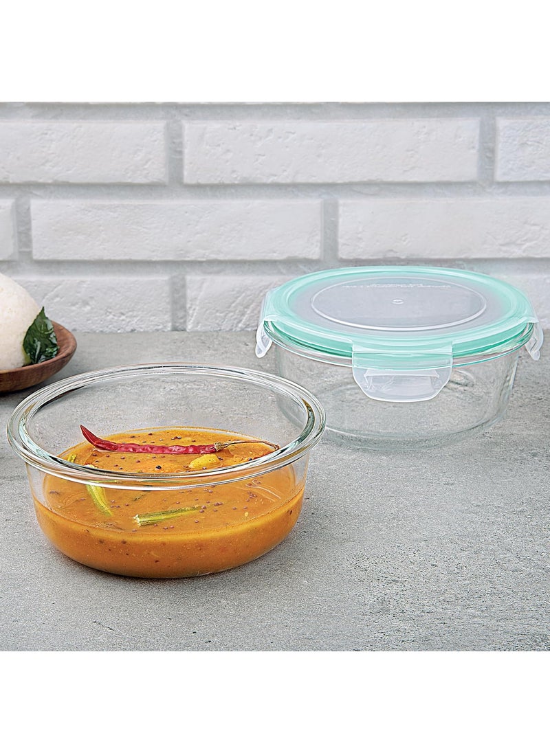 La Opala La Opala Cook Serve Store 100% Borosilicate Glass Storage Container | Clip N Store with Air-Tight Snap Lid | Round 650 ml | Microwave & Oven Proof | Dishwasher & Freezer Proof | Transparent  - Image 1