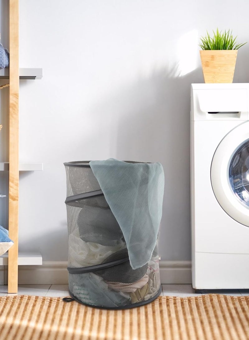 راكسوم سلة غسيل شبكية، سلة غسيل قابلة للطي، سلال غسيل للغسيل، سلة غسيل دائرية قابلة للطي، سلة ملابس محمولة، سلة ألعاب، سلة تخزين ملابس - أسود - Image 2