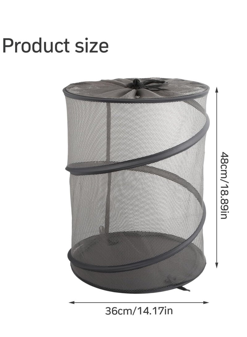 راكسوم سلة غسيل شبكية، سلة غسيل قابلة للطي، سلال غسيل للغسيل، سلة غسيل دائرية قابلة للطي، سلة ملابس محمولة، سلة ألعاب، سلة تخزين ملابس - أسود - Image 3