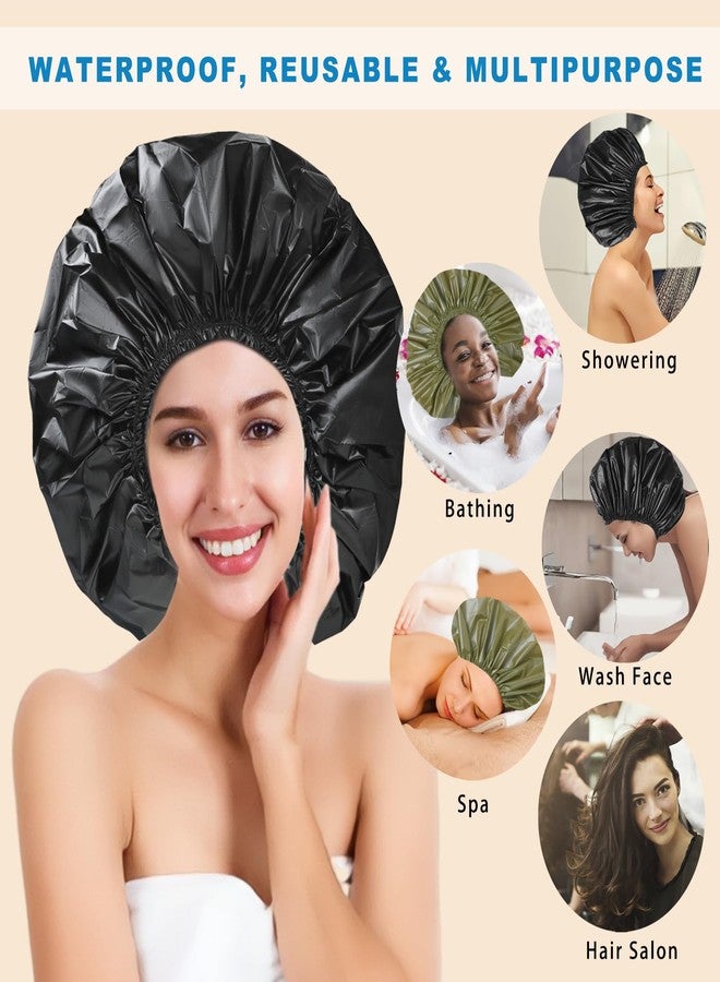 CHFONG Jumbo Size Shower Cap 2 PCS Waterproof Shower Caps for Women, Extra Large Shower Cap, Reusable Super Large Bath Caps Hair Cap for Long Thick Curly Hair, Locs, Twist Braids - Black+Green - Image 4