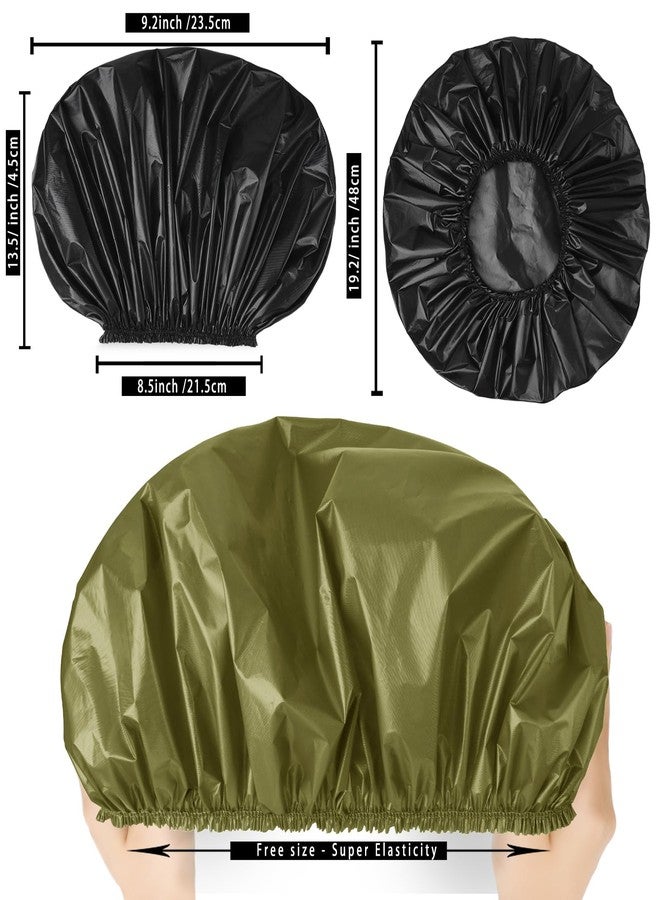 CHFONG Jumbo Size Shower Cap 2 PCS Waterproof Shower Caps for Women, Extra Large Shower Cap, Reusable Super Large Bath Caps Hair Cap for Long Thick Curly Hair, Locs, Twist Braids - Black+Green - Image 3