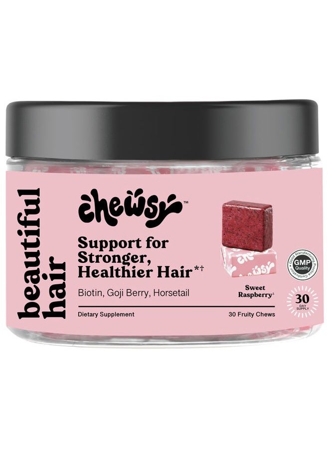 Chewsy - Beautiful Hair - Support for Stronger, Healthy Hair - with Biotin, Horsetail Extract, Goji Berry & Vitamins - Sweet Raspberry, 30-Day Supply - Image 1