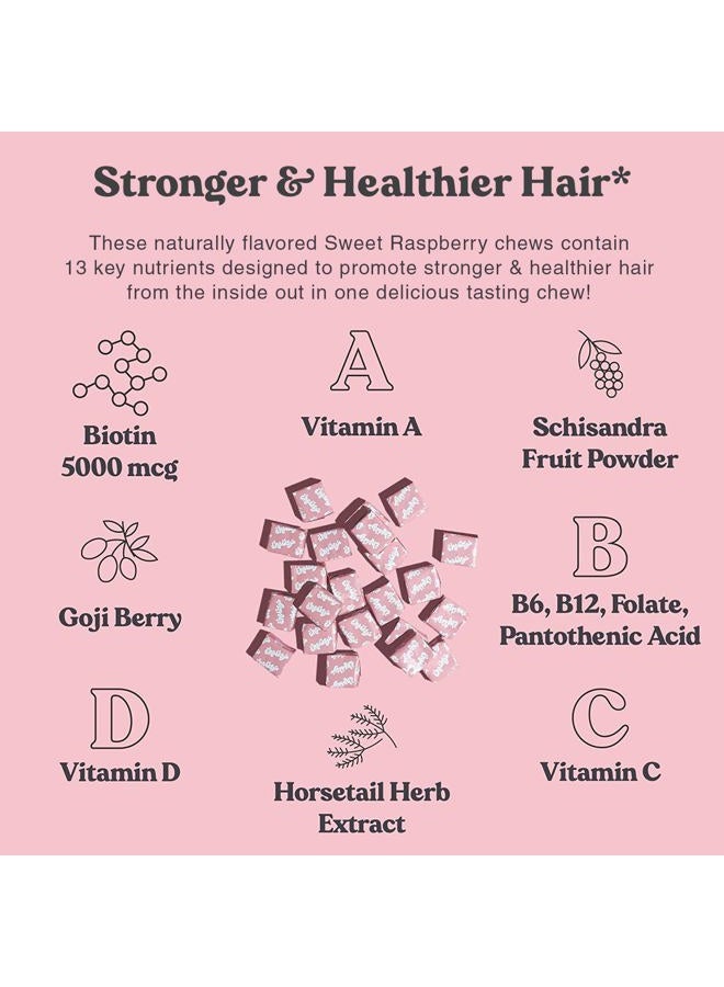 Chewsy - Beautiful Hair - Support for Stronger, Healthy Hair - with Biotin, Horsetail Extract, Goji Berry & Vitamins - Sweet Raspberry, 30-Day Supply - Image 3