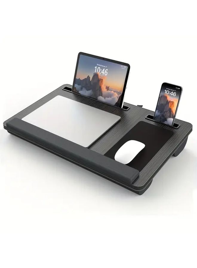 1pc 17 inch Laptop Desk with Wrist Rest Portable Handle Fixed Mouse Pad Tablet and Phone Slots Multifunctional Desk Composite Wood No Power Needed Maple Original Color Ideal for Home Office Use Modern Desk Design Desk and Drawer Organizer for Home Storage - Image 1