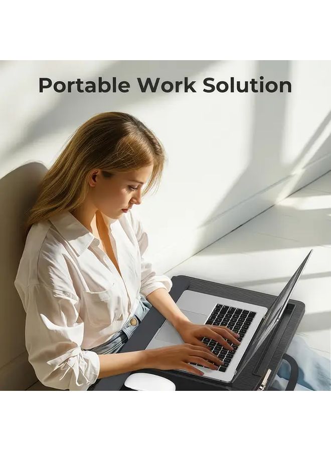 1pc 17 inch Laptop Desk with Wrist Rest Portable Handle Fixed Mouse Pad Tablet and Phone Slots Multifunctional Desk Composite Wood No Power Needed Maple Original Color Ideal for Home Office Use Modern Desk Design Desk and Drawer Organizer for Home Storage - Image 2