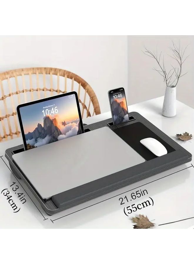 1pc 17 inch Laptop Desk with Wrist Rest Portable Handle Fixed Mouse Pad Tablet and Phone Slots Multifunctional Desk Composite Wood No Power Needed Maple Original Color Ideal for Home Office Use Modern Desk Design Desk and Drawer Organizer for Home Storage - Image 3