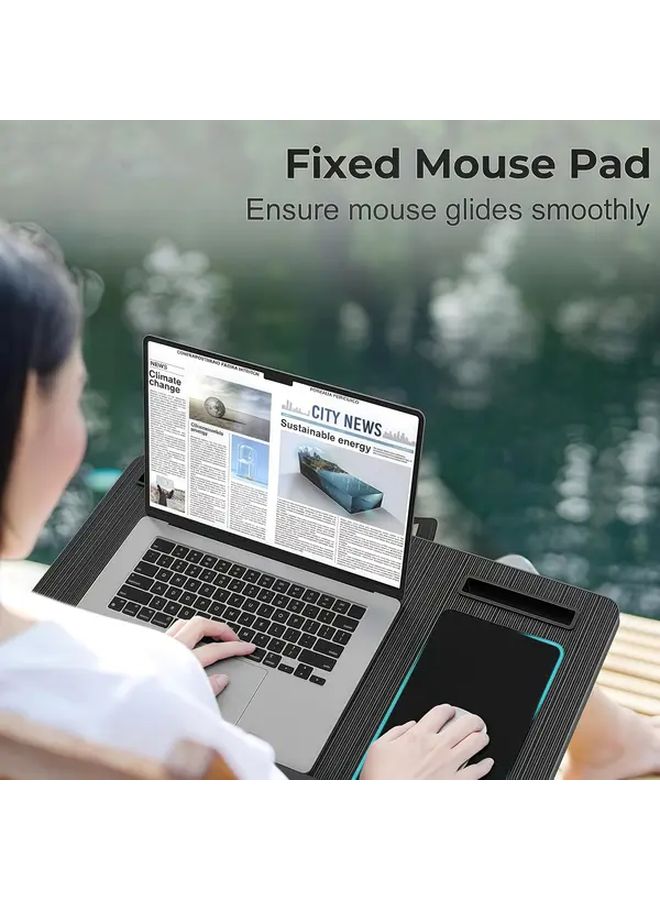 1pc 17 inch Laptop Desk with Wrist Rest Portable Handle Fixed Mouse Pad Tablet and Phone Slots Multifunctional Desk Composite Wood No Power Needed Maple Original Color Ideal for Home Office Use Modern Desk Design Desk and Drawer Organizer for Home Storage - Image 4