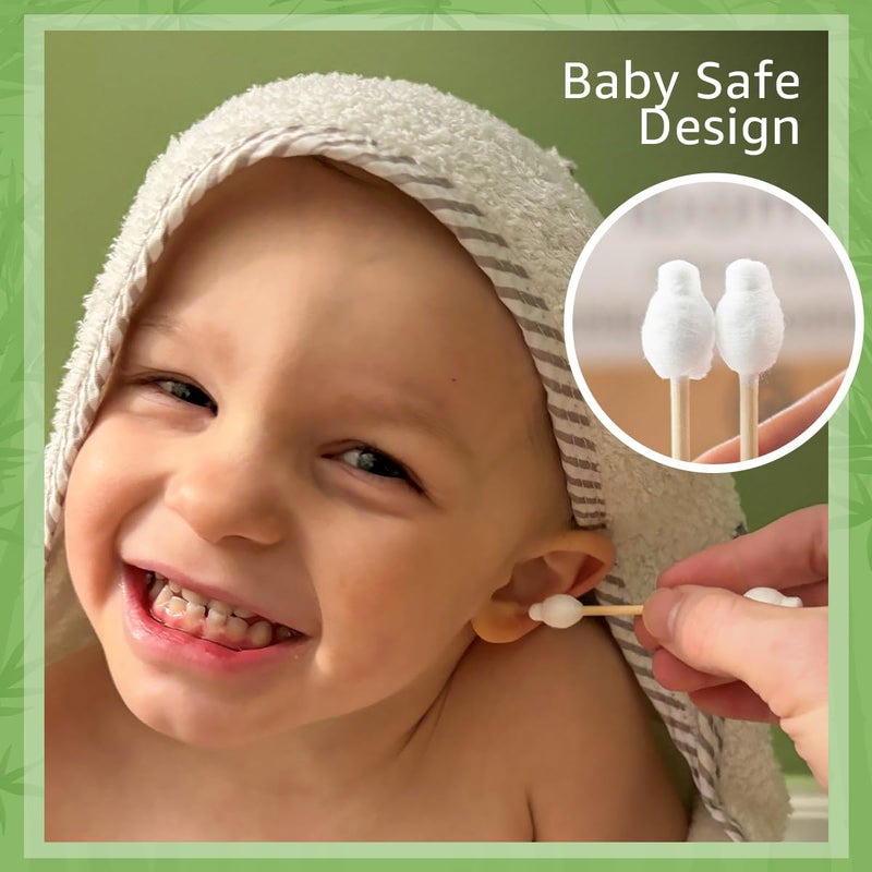 Ibambo 200 Pack 100% Bamboo Baby Cotton Swabs - FSC Certified Double Tipped Child Safety Cotton Swabs for Ear and Nose Cleaning | Perfect for Diaper Bags or Personal Care | Hypoallergenic Baby Swabs - Image 3