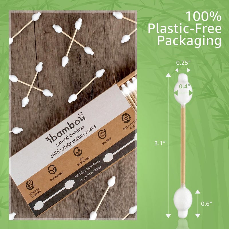 Ibambo 200 Pack 100% Bamboo Baby Cotton Swabs - FSC Certified Double Tipped Child Safety Cotton Swabs for Ear and Nose Cleaning | Perfect for Diaper Bags or Personal Care | Hypoallergenic Baby Swabs - Image 4