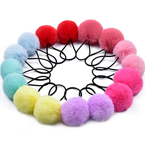 موجلز 16 قطعة أربطة شعر بوم بوم لذيل الحصان الف fluffy للفتيات الصغيرات 2 بوصة متعددة الألوان