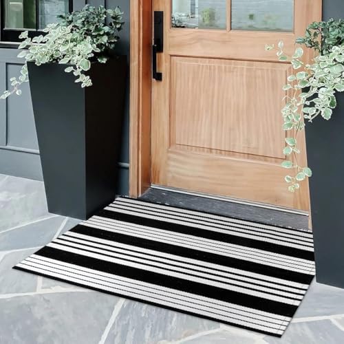 OJIA Christmas Front Door Mat 24"x35" Black and White Front Door Rug Washable Entryway Rug Cotton Handwoven Holiday Indoor Outdoor Doormat Small Area Rugs for Porch/Home Entrance Decor - Image 4