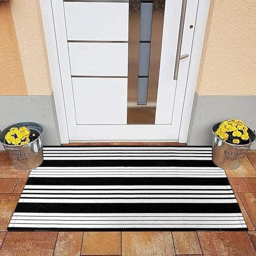 OJIA Christmas Front Door Mat 24"x35" Black and White Front Door Rug Washable Entryway Rug Cotton Handwoven Holiday Indoor Outdoor Doormat Small Area Rugs for Porch/Home Entrance Decor - Image 5