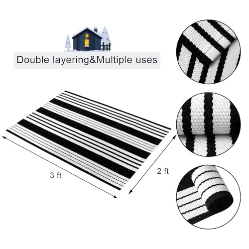OJIA Christmas Front Door Mat 24"x35" Black and White Front Door Rug Washable Entryway Rug Cotton Handwoven Holiday Indoor Outdoor Doormat Small Area Rugs for Porch/Home Entrance Decor - Image 2