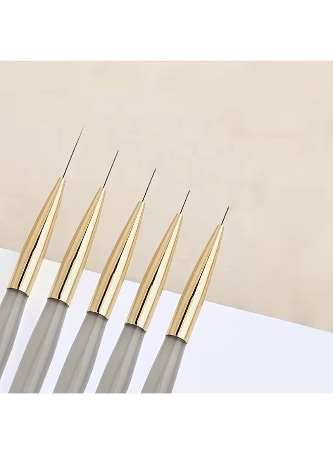 Rozino 5-Piece Ultra-Fine Detail Nail Art Brushes, Golden Copper Wire Design, for Precise Lines - Image 1