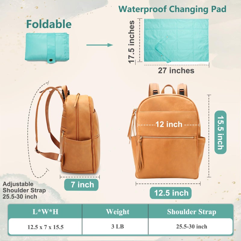 MOMINSIDE Diaper Bag Backpack Leather Diaper Bag with 6 Insulated Pockets, Baby Bag for Mom Dad, Baby Registry, Changing Pad, Stroller Straps,Diaper Backpack Diaper Bag Leather(Biscuit) - Image 4