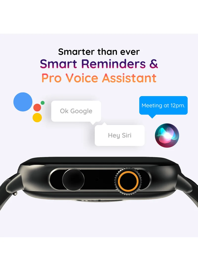 بيبل Astra 1.96" Amoled Colured Always On Display, BT Calling, Responsive Watch Faces, Multisports Mode, Voice Assistant, Heart Rate Monitoring, Spo2 - Jet Black