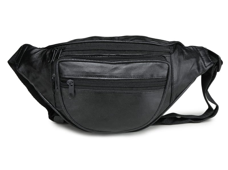 K London Stylish Real Leather Black Waist Bag Elegant Style Travel Pouch Passport Holder with Adjustable Strap(1240_Black) - Image 1