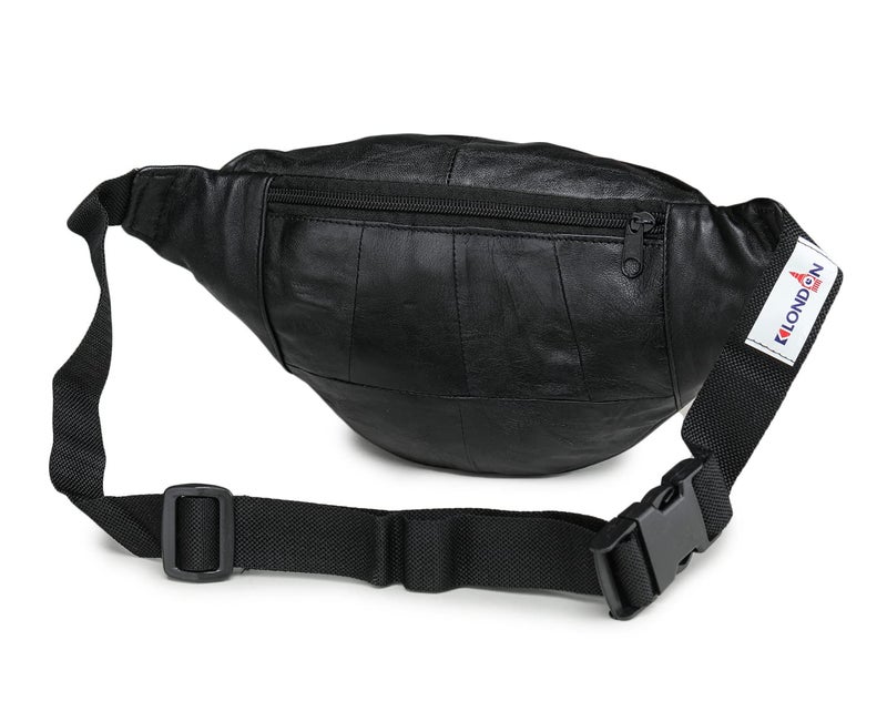 K London Stylish Real Leather Black Waist Bag Elegant Style Travel Pouch Passport Holder with Adjustable Strap(1240_Black) - Image 3