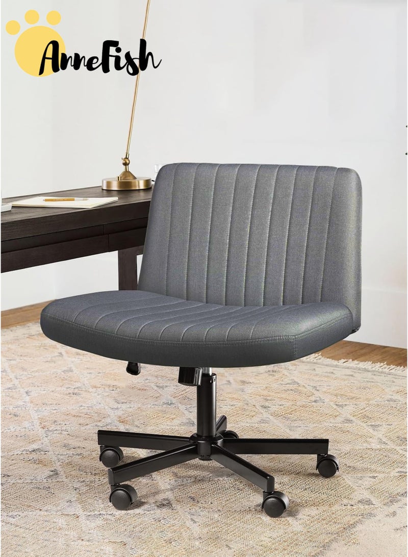 AnneFish Criss Cross Chair with Wheels Fabric Padded Armless Cross Legged Office Desk Chair for Home Office Modern Swivel Height Adjustable Wide Seat Computer Task Vanity Chair - Image 3