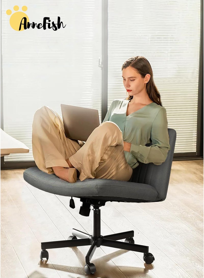 AnneFish Criss Cross Chair with Wheels Fabric Padded Armless Cross Legged Office Desk Chair for Home Office Modern Swivel Height Adjustable Wide Seat Computer Task Vanity Chair - Image 5