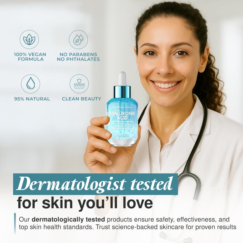 The Beauty Elixir Hyaluronic Acid Serum For Face - Ultra Hydrating, Restores, Smooths & Reduces Wrinkles - Dermatologist Tested, Natural Ingredients, Clean Beauty - Korean Skin Care - 1.69 Fl. Oz - Image 5