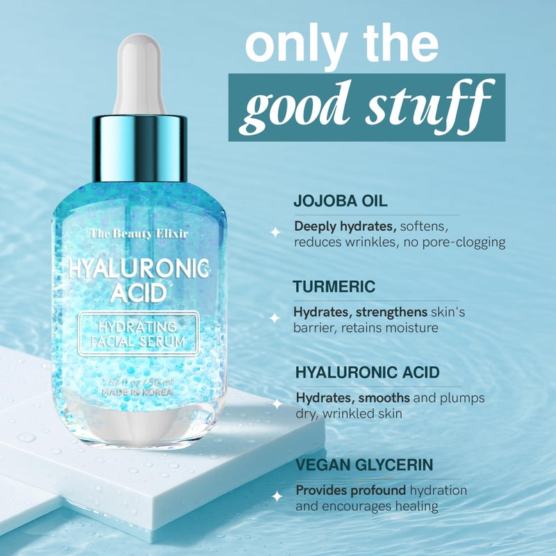 The Beauty Elixir Hyaluronic Acid Serum For Face - Ultra Hydrating, Restores, Smooths & Reduces Wrinkles - Dermatologist Tested, Natural Ingredients, Clean Beauty - Korean Skin Care - 1.69 Fl. Oz - Image 4