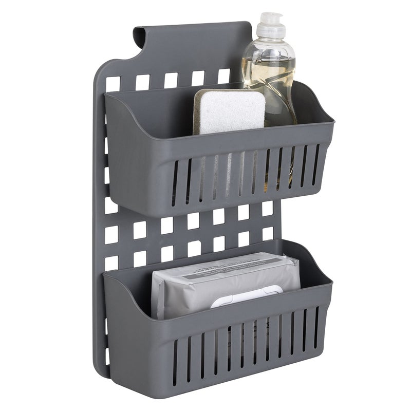 Simplify 2 Tier Over the Cabinet Caddy| Dimensions: 14"x 8"x 4"| Adjustable Shelves | Home Organization | Baskets Hold | Bottles | Cans | Cleaning Products | Hair Tools | Cabinet Storage | Grey - Image 5