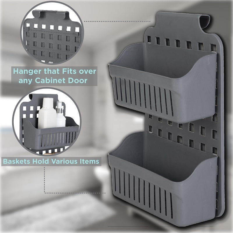 Simplify 2 Tier Over the Cabinet Caddy| Dimensions: 14"x 8"x 4"| Adjustable Shelves | Home Organization | Baskets Hold | Bottles | Cans | Cleaning Products | Hair Tools | Cabinet Storage | Grey - Image 3