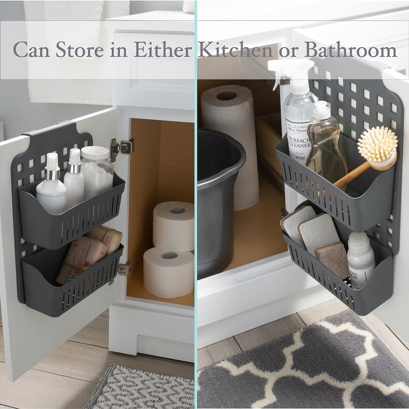 Simplify 2 Tier Over the Cabinet Caddy| Dimensions: 14"x 8"x 4"| Adjustable Shelves | Home Organization | Baskets Hold | Bottles | Cans | Cleaning Products | Hair Tools | Cabinet Storage | Grey - Image 4