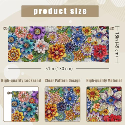 SIOQCKIS Boho Valances for Windows, Floral Valances for Windows, Boho Window Valance for Kitchen Floral Curtains Valance Bohemian Decor Flower Window Decor Living Room Bedroom Bathroom 51x18in - Image 3
