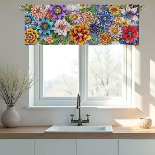 SIOQCKIS Boho Valances for Windows, Floral Valances for Windows, Boho Window Valance for Kitchen Floral Curtains Valance Bohemian Decor Flower Window Decor Living Room Bedroom Bathroom 51x18in - Image 5