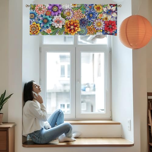 SIOQCKIS Boho Valances for Windows, Floral Valances for Windows, Boho Window Valance for Kitchen Floral Curtains Valance Bohemian Decor Flower Window Decor Living Room Bedroom Bathroom 51x18in - Image 4