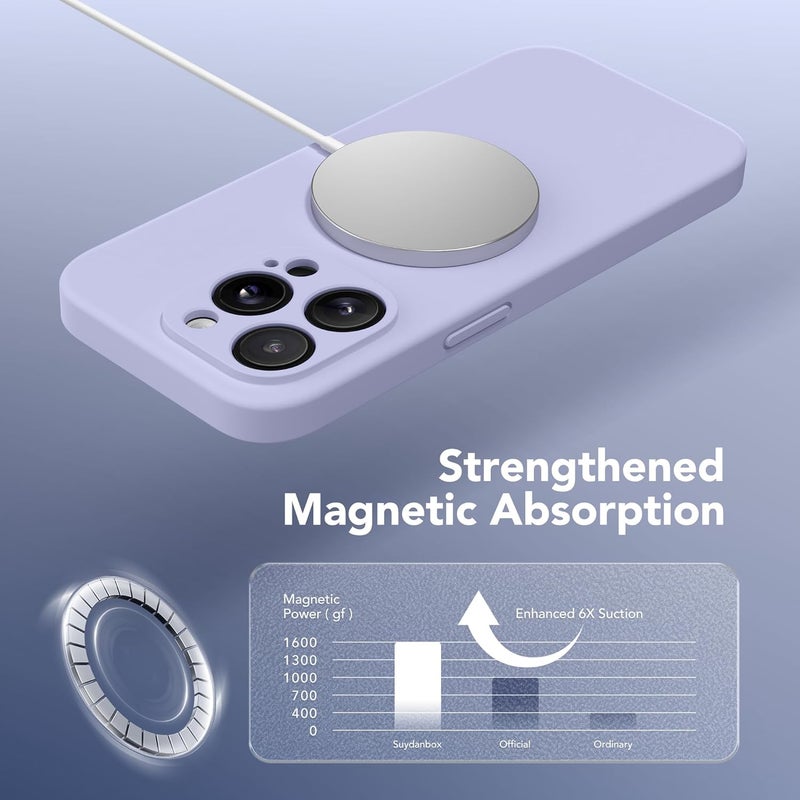 SUYDANBOX Magnetic for iPhone 13 Pro Max Case, Compatible with MagSafe, [Full Camera Protection][Screen Protector] Silicone Shockproof Protective Phone Case for iPhone 13 Pro Max 6.7", Lilac - Image 4