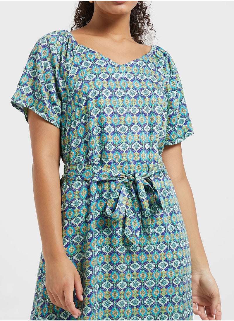 ONLY - Printed Tie Detail Dress - Image 1