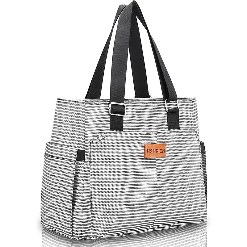 HSHRICH Large Women Lunch Bags/Insulated Adult Lunch Box/Leakproof Cooler Lunch Tote Bag with Storage Pocket. Reusable Lunch Purse for Work Picnic Hiking 12L, Stripe - Image 1