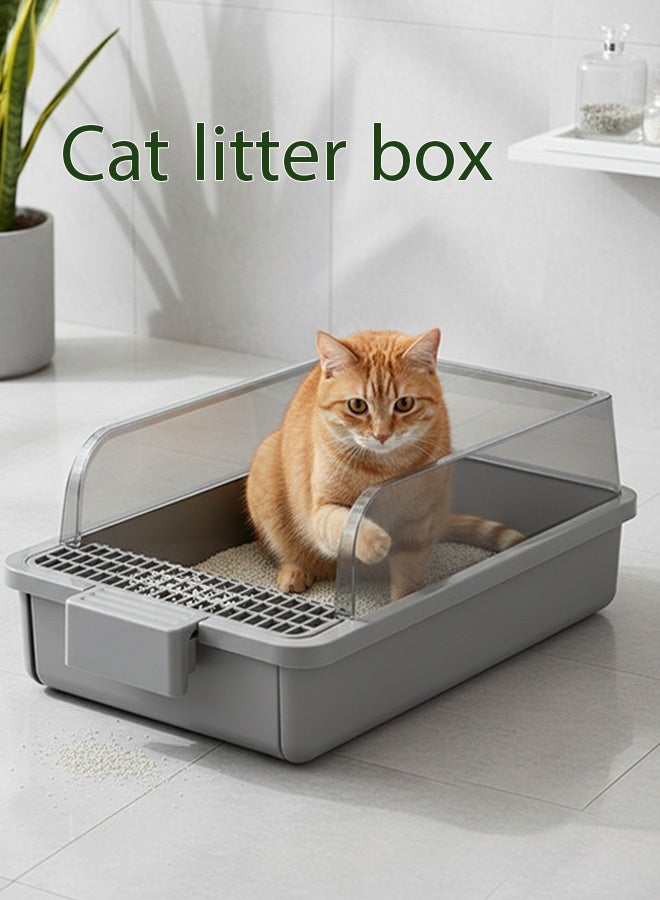 Berma Baby صندوق فضلات القطط، صندوق فضلات شبه مغلق بشاشة، مع جوانب عالية، مرحاض صغير قابل للإزالة للحيوانات الأليفة، صندوق فضلات مفتوح من الأعلى، صندوق فضلات قطط مضاد للرذاذ، مناسب للقطط الصغيرة والقطط الصغيرة والأرانب (رمادي) - Image 1