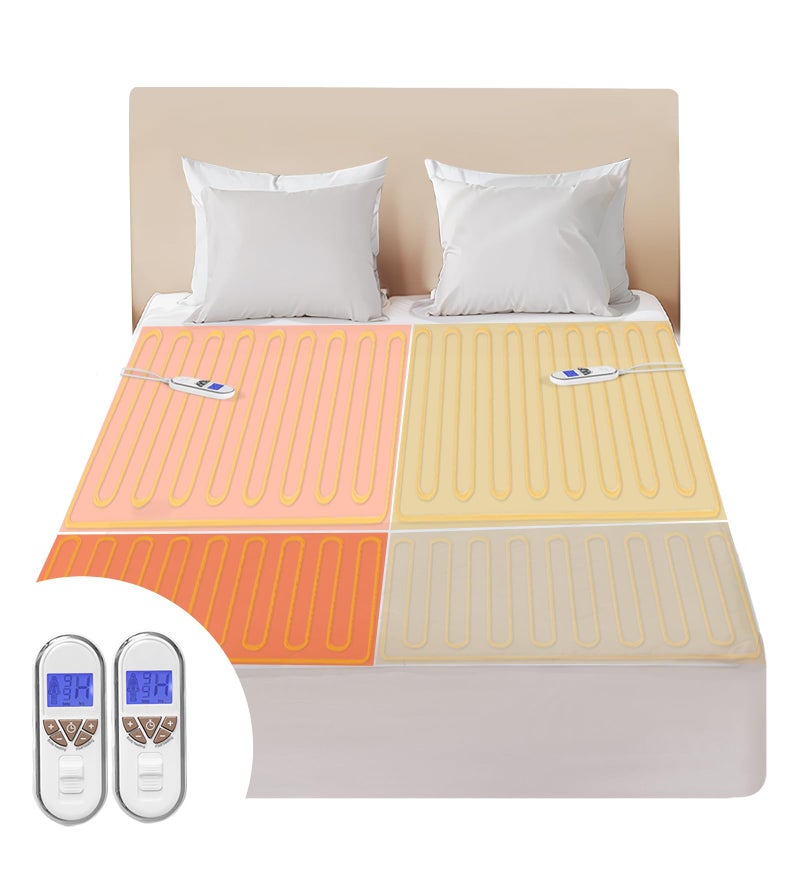 Bwarm Premium Multi-Zone Electric Heated Mattress Pad Queen Size, 60" x 80", Dual Controllers, 9 Heat Settings, 1-12 Hours Auto Off, Individual Body and Feet Settings, Machine Washable - Image 1