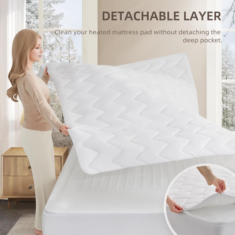 Bwarm Premium Multi-Zone Electric Heated Mattress Pad Queen Size, 60" x 80", Dual Controllers, 9 Heat Settings, 1-12 Hours Auto Off, Individual Body and Feet Settings, Machine Washable - Image 5