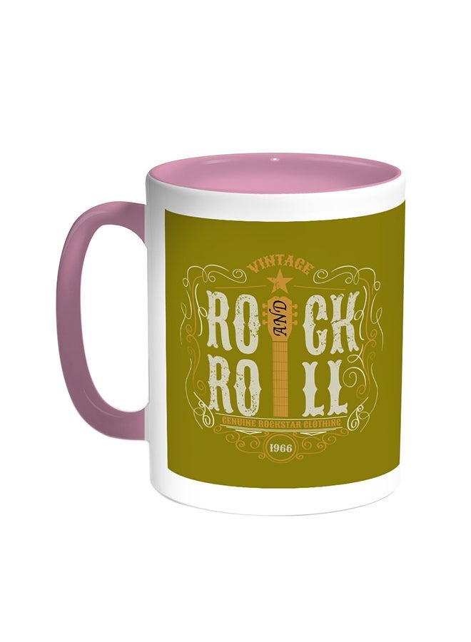 RYN Rock And Roll Printed Coffee Mug Pink/White 11ounce
