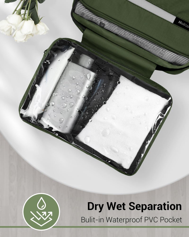 Maliton Toiletry Bag for Men & Women Large Toiletry Bags for Traveling Hanging Toiletry Bag Hygiene Bag with 4 Compartments Waterproof Bathroom Shower Bag(Olive Green) - Image 5