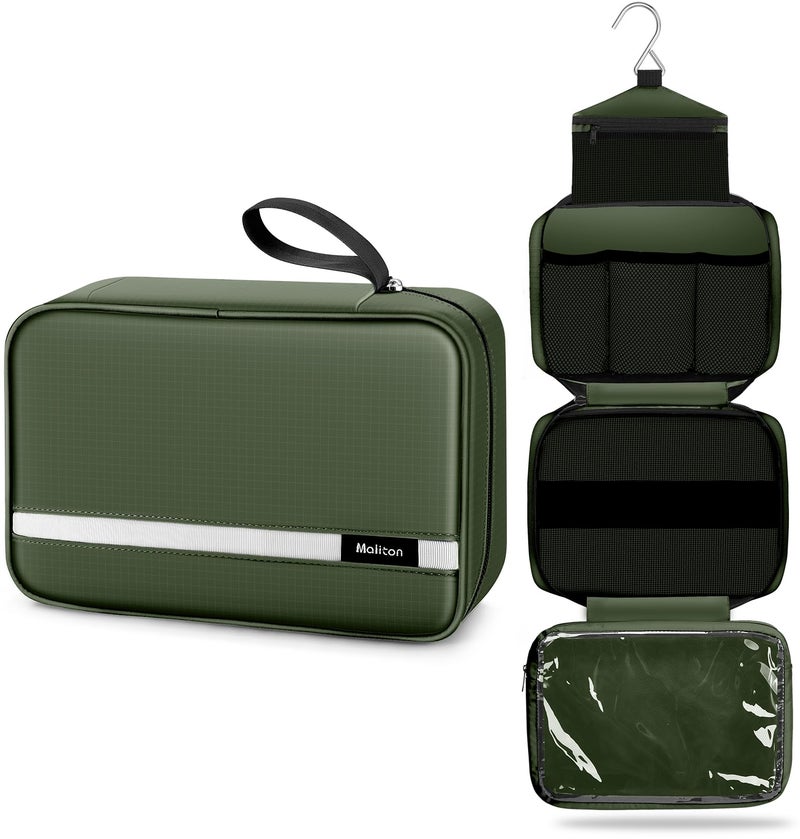 Maliton Toiletry Bag for Men & Women Large Toiletry Bags for Traveling Hanging Toiletry Bag Hygiene Bag with 4 Compartments Waterproof Bathroom Shower Bag(Olive Green) - Image 1