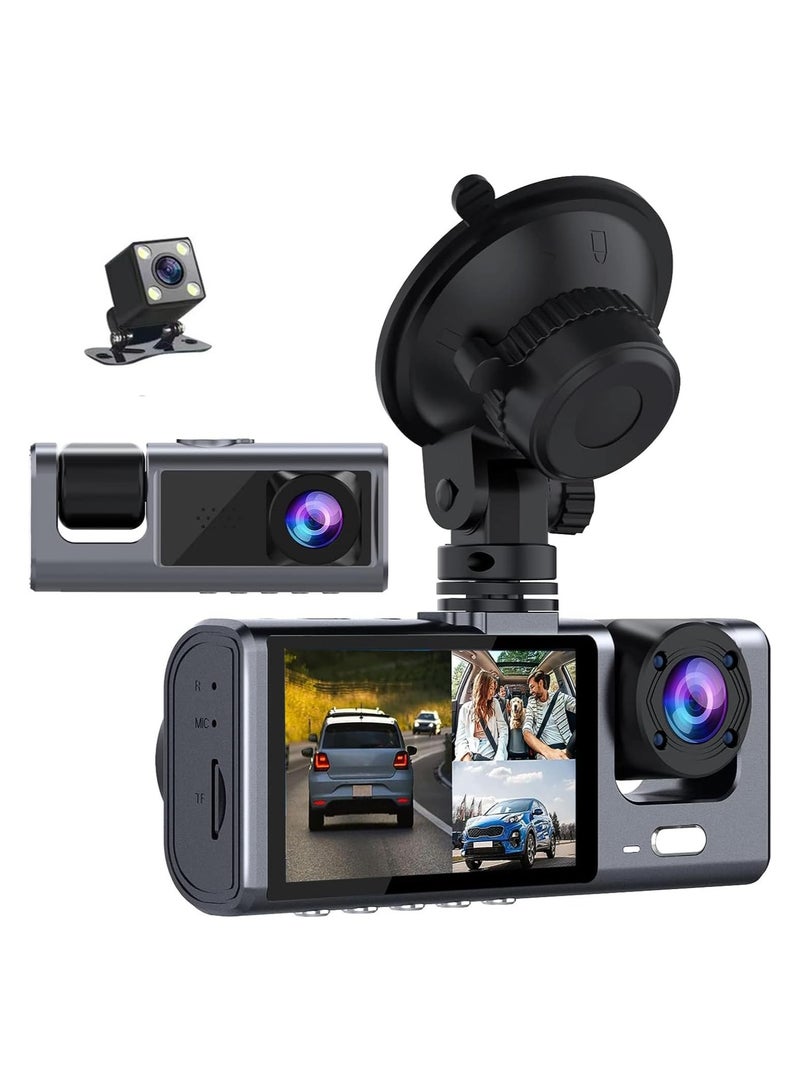 Generic 3 Channel Dash Cam with 1080P Front, Rear, and Inside Recording, Triple Dash Camera for Cars, IR Night Vision, G-Sensor, Loop Recording, Parking Mode – Full HD Car Dashboard Camera  - Image 1